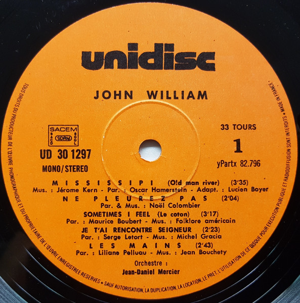 John William - Mississipi / Old Man River (Hommage À Paul Robeson) | Unidisc (UD 30 1297) - 3 John William - Mississipi / Old Man River (Hommage À Paul Robeson) | Unidisc (UD 30 1297) - 3