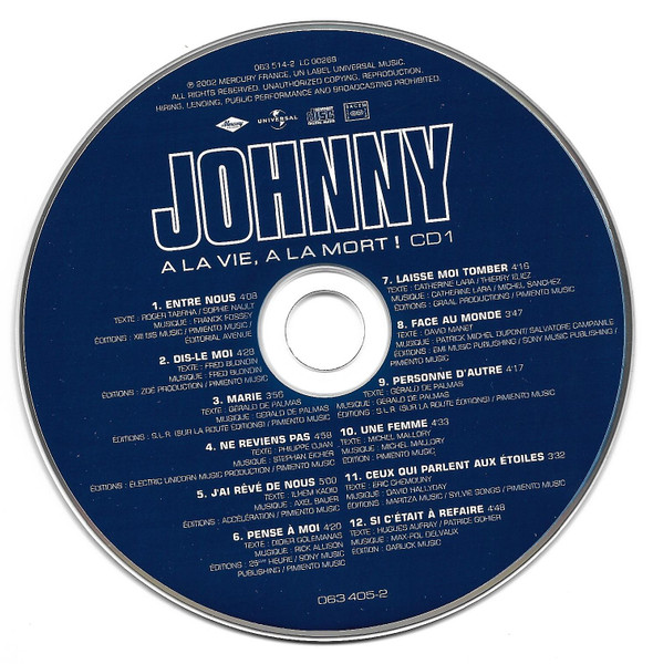Johnny Hallyday - À La Vie, À La Mort ! | Mercury (063 405-2) - 3 Johnny Hallyday - À La Vie, À La Mort ! | Mercury (063 405-2) - 3