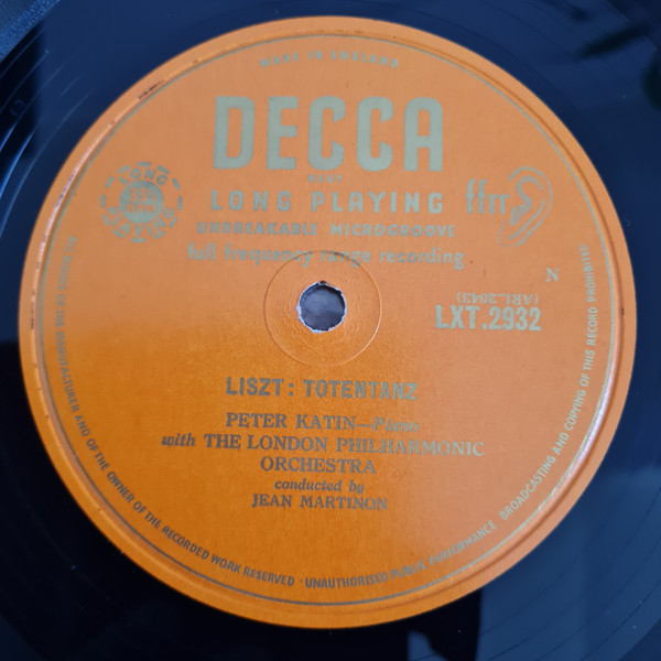 Franz Liszt - Felix Mendelssohn-Bartholdy / Peter Katin (Piano) With The London Philharmonic Orchestra Conducted By Jean Martinon - Totentanz / Capriccio Brillant / Rondo Brillant | Decca (LXT.2932) - 3 Franz Liszt - Felix Mendelssohn-Bartholdy / Peter Katin (Piano) With The London Philharmonic Orchestra Conducted By Jean Martinon - Totentanz / Capriccio Brillant / Rondo Brillant | Decca (LXT.2932) - 3