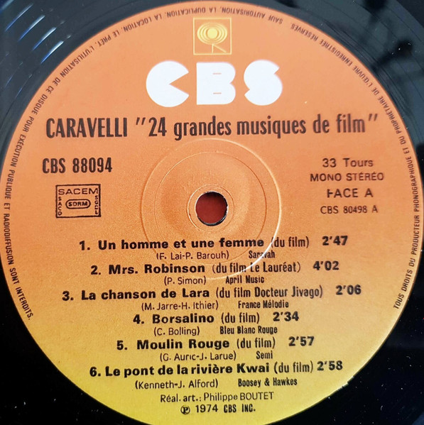 Caravelli - 24 Grandes Musiques De Films | CBS (CBS 88094) - 2 Caravelli - 24 Grandes Musiques De Films | CBS (CBS 88094) - 2
