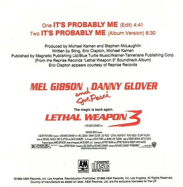Sting With Eric Clapton - It's Probably Me | A&M Records (390 883-2) - 3