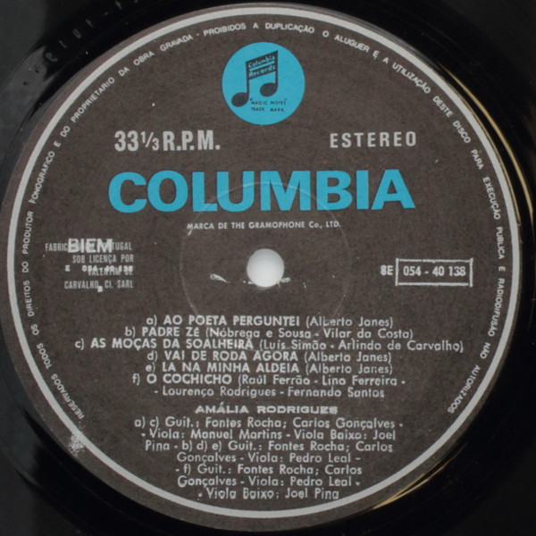 Amália Rodrigues - Oiça Lá Ó Senhor Vinho | Columbia (8E 054 40 138) - 4