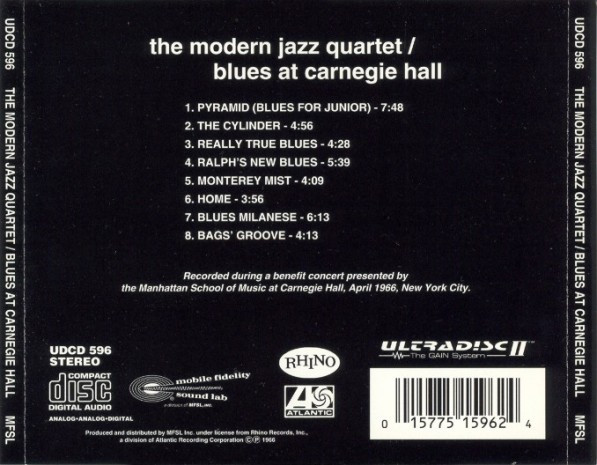 The Modern Jazz Quartet - Blues At Carnegie Hall | Mobile Fidelity Sound Lab (UDCD 596) - 3
