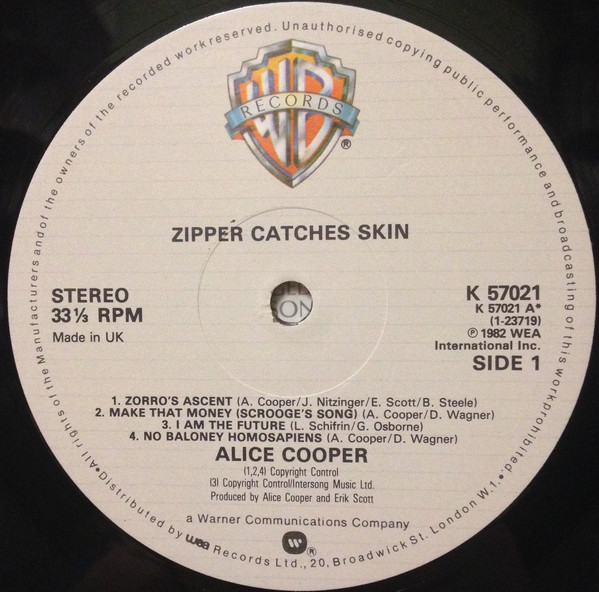 Alice Cooper - Zipper Catches Skin | Warner Bros. Records (K 57021)