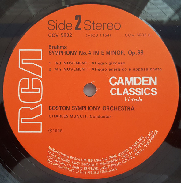 Johannes Brahms , Boston Symphony Orchestra , Charles Munch - Symphony No. 4 In E Minor | RCA (CCV 5032) - 4