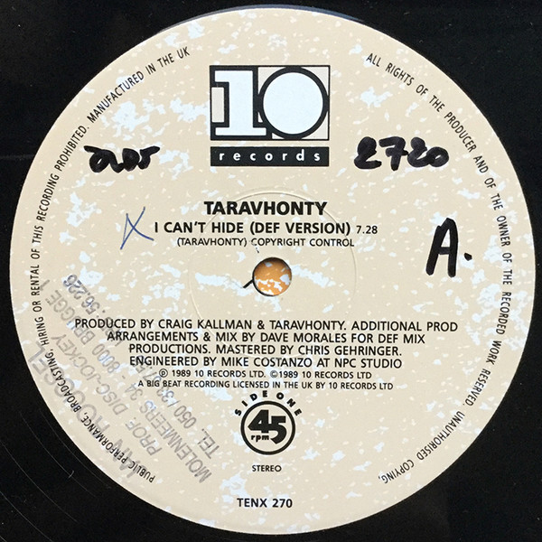 Taravhonty - I Can't Hide (Def Version) | 10 Records (TENX 270) - 3