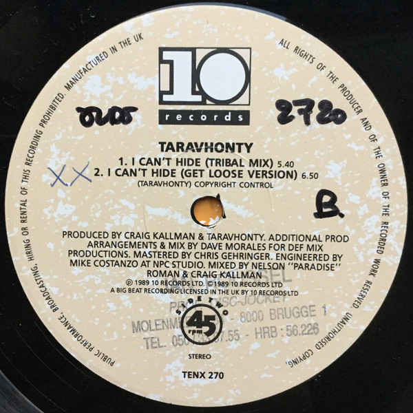 Taravhonty - I Can't Hide (Def Version) | 10 Records (TENX 270) - 4