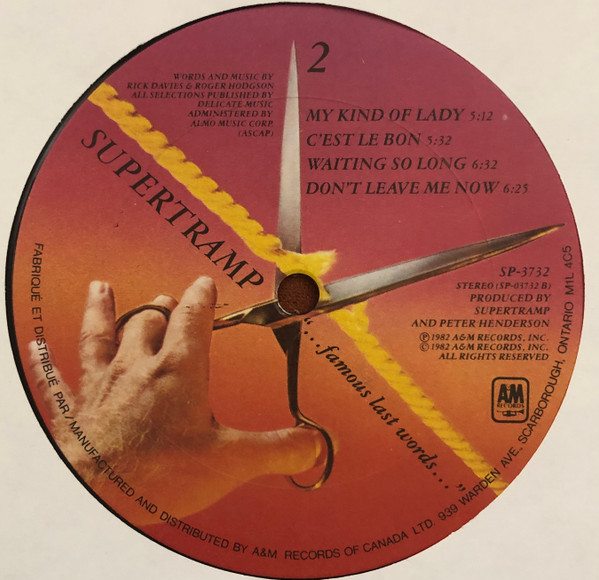 Supertramp - "...Famous Last Words..." | A&M Records (SP-3732) - 4 Supertramp - "...Famous Last Words..." | A&M Records (SP-3732) - 4