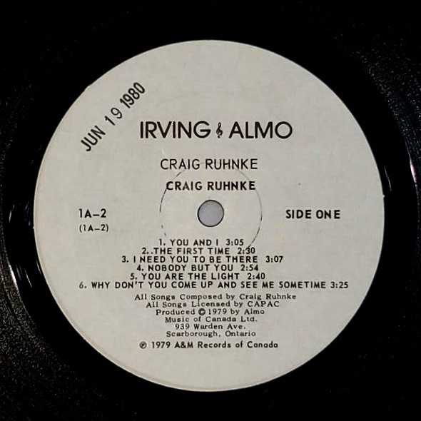 The Craig Ruhnke Band - The Craig Ruhnke Band | Irving & Almo (1A-2) - 3 The Craig Ruhnke Band - The Craig Ruhnke Band | Irving & Almo (1A-2) - 3