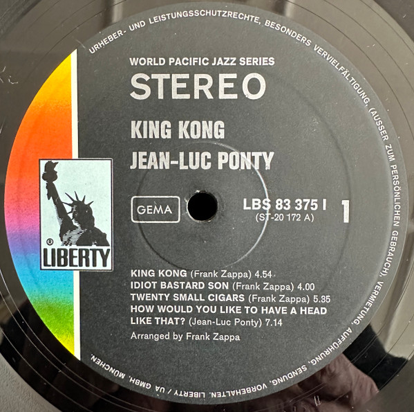 Jean-Luc Ponty - King Kong: Jean-Luc Ponty Plays The Music Of Frank Zappa | Liberty (LBS 83 375 I) - 3
