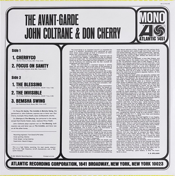 John Coltrane & Don Cherry - The Avant-Garde [Vinyl] | Atlantic (1451) - 2