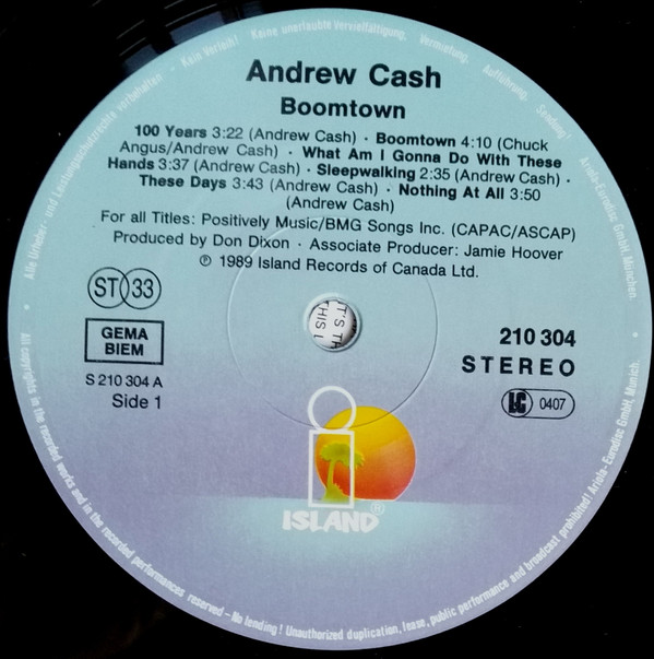 Andrew Cash - Boomtown | Island Records (210 304) - 2