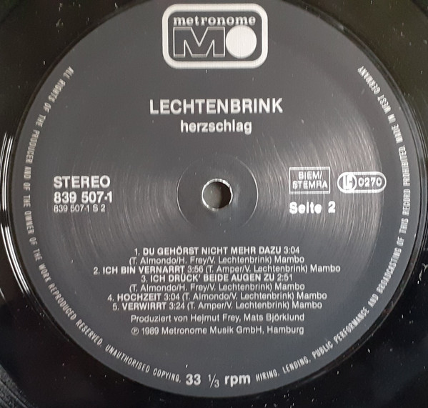 Volker Lechtenbrink - Herzschlag | Metronome (839 507-1) - 3