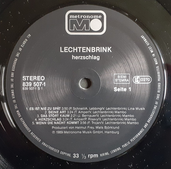 Volker Lechtenbrink - Herzschlag | Metronome (839 507-1) - 2