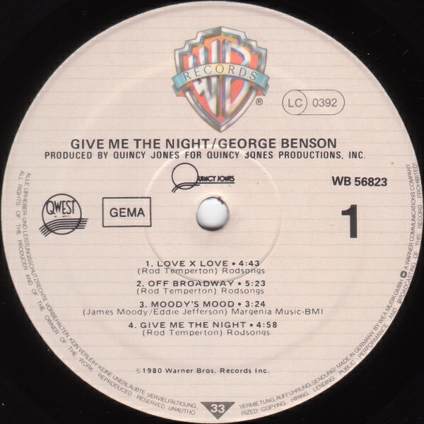 George Benson - Give Me The Night | Warner Bros. Records (WB 56 823) - 3