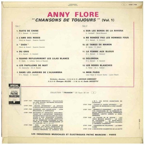 Anny Flore - Chansons De Toujours Vol. 1 | Trianon (CTRY 7109 R) - 2