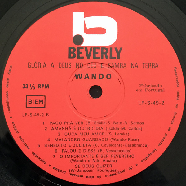Wando - Glória A Deus No Céu E Samba Na Terra | Beverly (LP-S-49-2) - 4