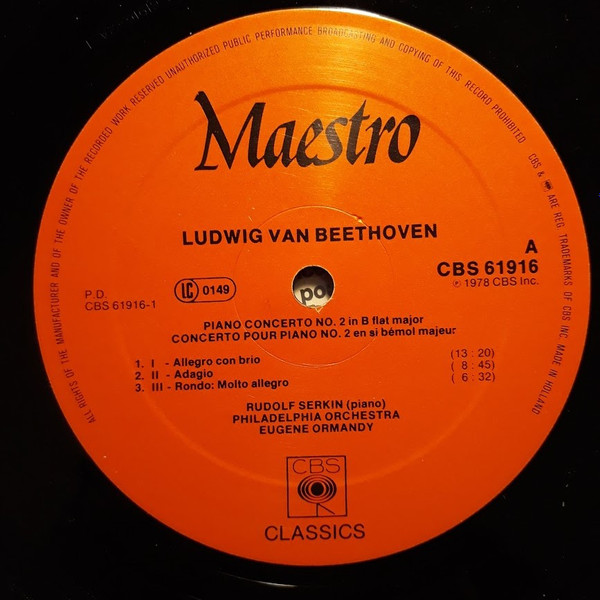 Ludwig van Beethoven , Rudolf Serkin , The Philadelphia Orchestra , Eugene Ormandy - Piano Concertos Nos. 2 & 4 | CBS (61916) - 3