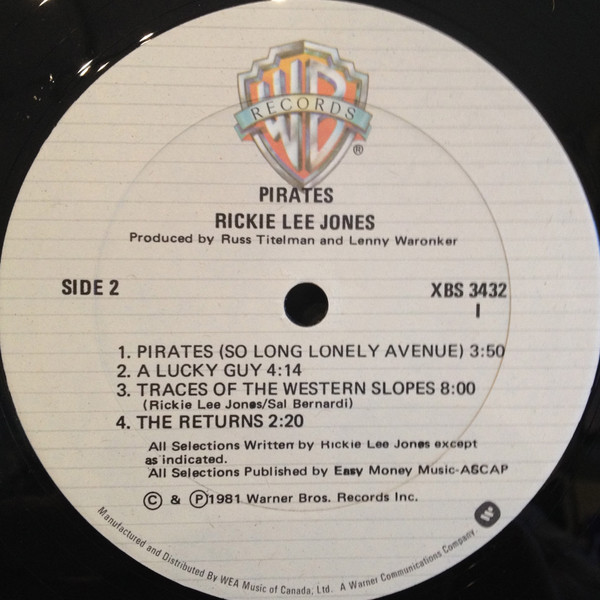 Rickie Lee Jones - Pirates | Warner Bros. Records (XBS 3432) - 2 Rickie Lee Jones - Pirates | Warner Bros. Records (XBS 3432) - 2