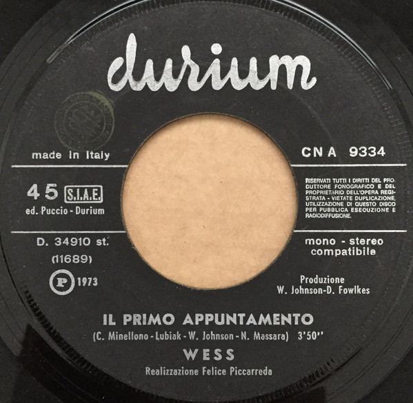 Wess Johnson - Il Primo Appuntamento | Durium (CN A 9334) - 3