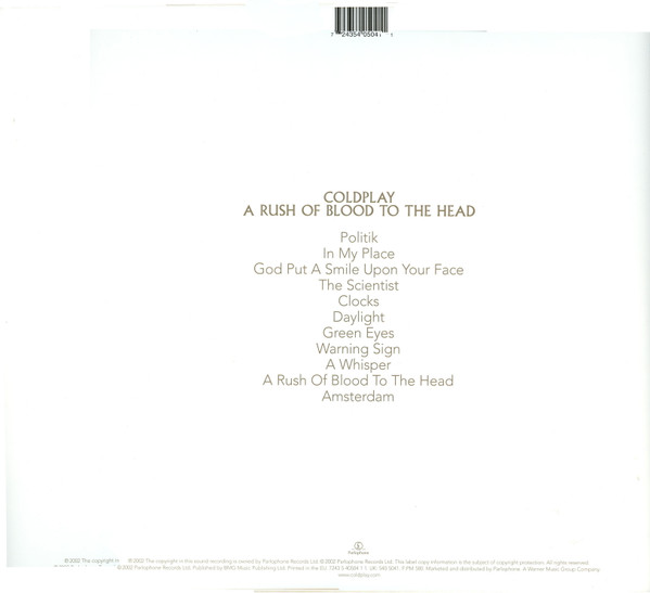 Coldplay - A Rush Of Blood To The Head | Parlophone (7243 5 40504 1 1) - 2