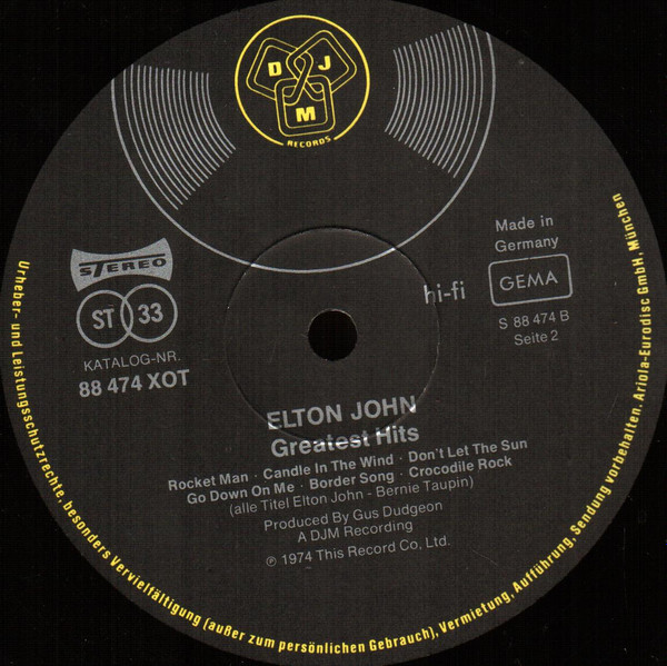 Elton John - Greatest Hits | DJM Records (88 474 XOT) - 3