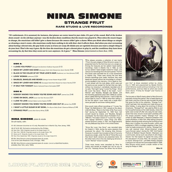 Nina Simone - Strange Fruit, Rare Studio & Live Recordings | WaxTime In Color (950654) - 3