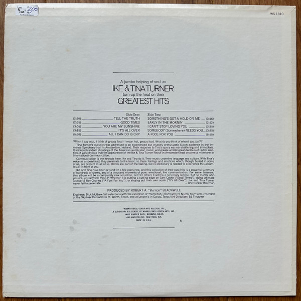 Ike & Tina Turner - Greatest Hits | Warner Bros. - Seven Arts Records (WS 1810) - 2 Ike & Tina Turner - Greatest Hits | Warner Bros. - Seven Arts Records (WS 1810) - 2
