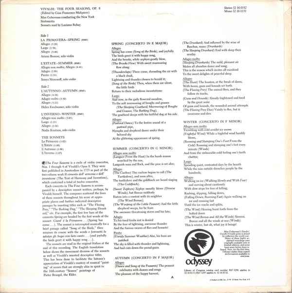 Antonio Vivaldi , Max Goberman , New York Sinfonietta - The Four Seasons, Op. 8 | Odyssey (32 16 0132) - 2 Antonio Vivaldi , Max Goberman , New York Sinfonietta - The Four Seasons, Op. 8 | Odyssey (32 16 0132) - 2