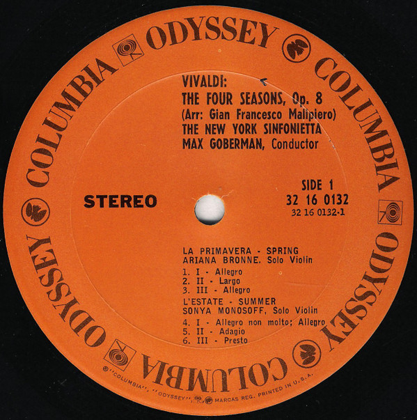 Antonio Vivaldi , Max Goberman , New York Sinfonietta - The Four Seasons, Op. 8 | Odyssey (32 16 0132) - 3 Antonio Vivaldi , Max Goberman , New York Sinfonietta - The Four Seasons, Op. 8 | Odyssey (32 16 0132) - 3