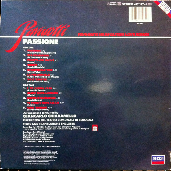 Luciano Pavarotti - Passione | Decca (417 117-1)