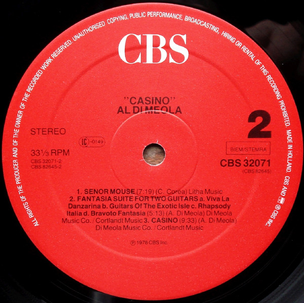 Al Di Meola - Casino | CBS (CBS 32071) - 2