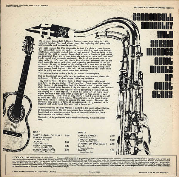 Cannonball Adderley With Sérgio Mendes - Quiet Nights Of Quiet Stars | Pickwick/33 Records (SPC 3255) - 2 Cannonball Adderley With Sérgio Mendes - Quiet Nights Of Quiet Stars | Pickwick/33 Records (SPC 3255) - 2