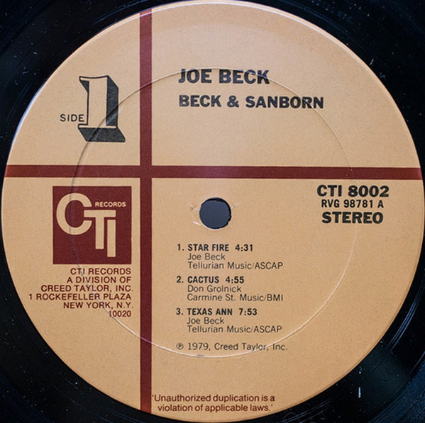 Joe Beck & David Sanborn - Beck & Sanborn | CTI Records (CTI 8002) - 3 Joe Beck & David Sanborn - Beck & Sanborn | CTI Records (CTI 8002) - 3