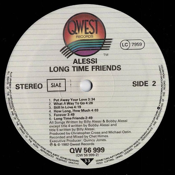 Alessi - Long Time Friends | Qwest Records (QW 56 999) - 4 Alessi - Long Time Friends | Qwest Records (QW 56 999) - 4