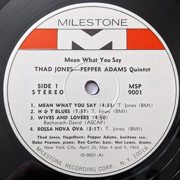 Thad Jones / Pepper Adams Quintet - Mean What You Say | Milestone (MSP 9001) - 3 Thad Jones / Pepper Adams Quintet - Mean What You Say | Milestone (MSP 9001) - 3