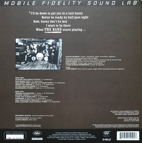 The Band - The Band - LP -MOFI- No 6714 | Mobile Fidelity Sound Lab (MFSL 1-419) - 3 The Band - The Band - LP -MOFI- No 6714 | Mobile Fidelity Sound Lab (MFSL 1-419) - 3