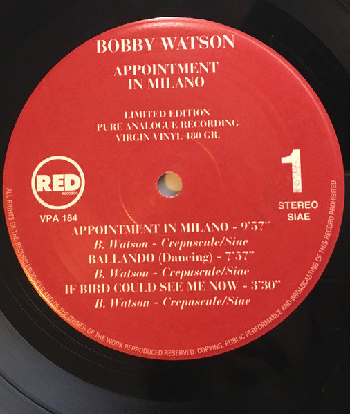 Bobby Watson - Appointment In Milano | Red Record (VPA 184) - 3 Bobby Watson - Appointment In Milano | Red Record (VPA 184) - 3