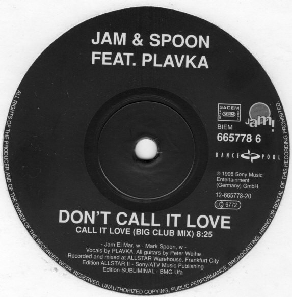 Jam & Spoon Feat. Plavka - Don't Call It Love | Dance Pool (665778 6) - main