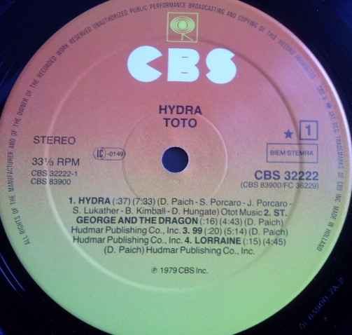 Toto - Hydra | CBS (CBS 32222) - 3 Toto - Hydra | CBS (CBS 32222) - 3