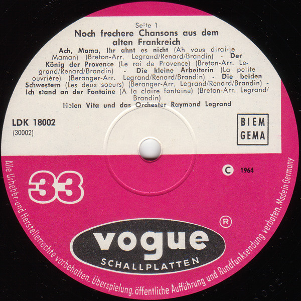 Helen Vita - Noch Frechere Chansons Aus Dem Alten Frankreich | Vogue Schallplatten (LDK 18002) - 3 Helen Vita - Noch Frechere Chansons Aus Dem Alten Frankreich | Vogue Schallplatten (LDK 18002) - 3