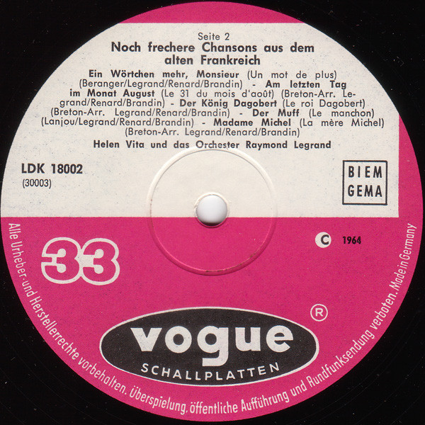 Helen Vita - Noch Frechere Chansons Aus Dem Alten Frankreich | Vogue Schallplatten (LDK 18002) - 4 Helen Vita - Noch Frechere Chansons Aus Dem Alten Frankreich | Vogue Schallplatten (LDK 18002) - 4