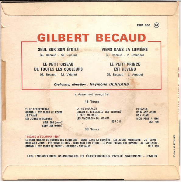 Gilbert Bécaud - Seul Sur Son Etoile | La Voix De Son Maître (EGF 866) - 2