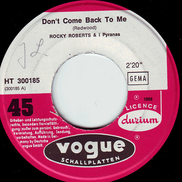 Rocky Roberts E I Pirañas / Rocky Roberts & The Airedales - Don't Come Back To Me / So Good | Durium (HT 300185) - 3 Rocky Roberts E I Pirañas / Rocky Roberts & The Airedales - Don't Come Back To Me / So Good | Durium (HT 300185) - 3