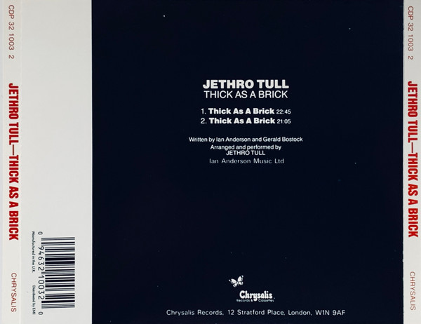 Jethro Tull - Thick As A Brick | Chrysalis (CDP 32 1003 2) - 2