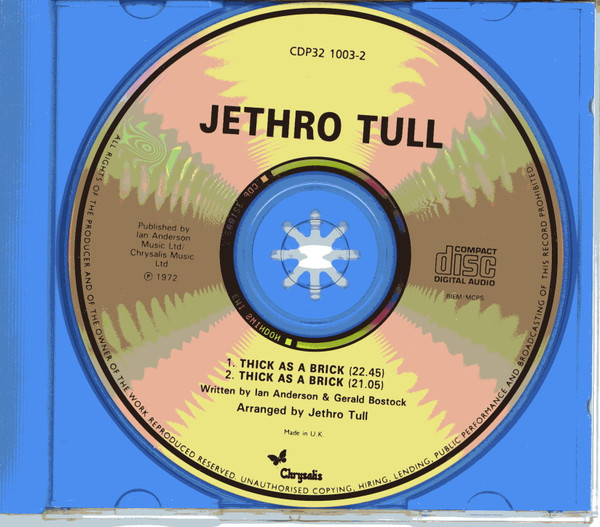Jethro Tull - Thick As A Brick | Chrysalis (CDP 32 1003 2) - 3