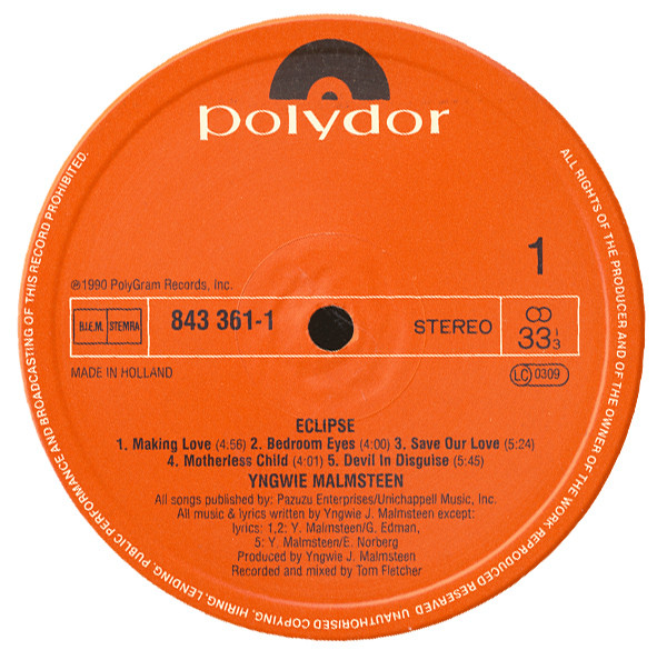 Yngwie Malmsteen - Eclipse | Polydor (843 361-1) - 3