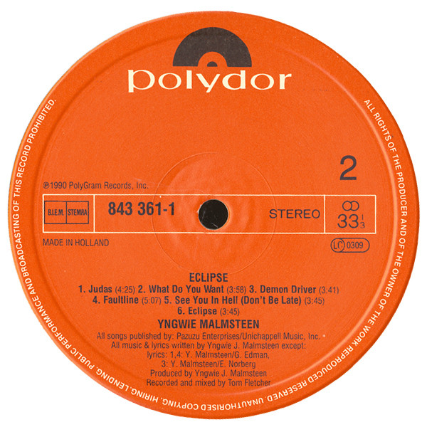 Yngwie Malmsteen - Eclipse | Polydor (843 361-1) - 4