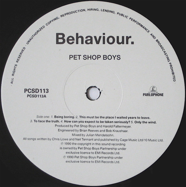 Pet Shop Boys - Behaviour | Parlophone (PCSD 113) - 3 Pet Shop Boys - Behaviour | Parlophone (PCSD 113) - 3