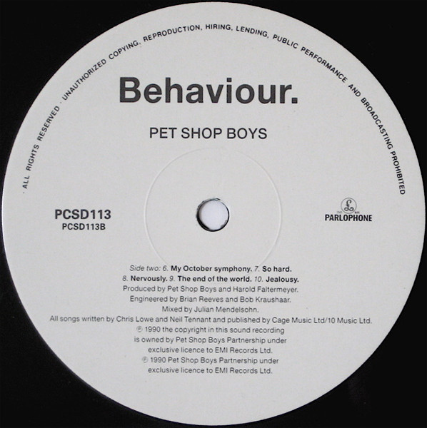 Pet Shop Boys - Behaviour | Parlophone (PCSD 113) - 4 Pet Shop Boys - Behaviour | Parlophone (PCSD 113) - 4